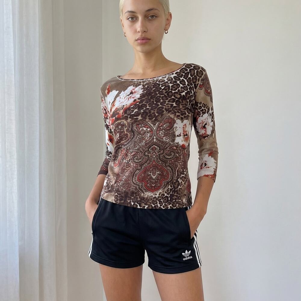 Vintage Italian Mesh Leopard & Paisley Print Top (S/M)